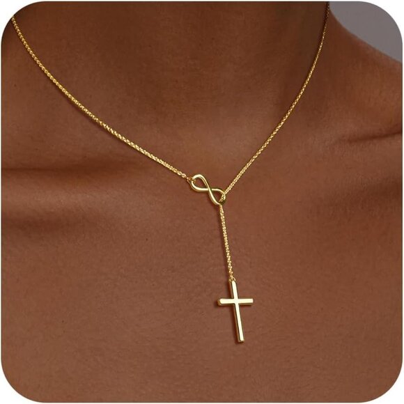 Women Cross Necklace Gold Silver Plated Dainty Infinity Religious Jewelry - Picture 1 of 8